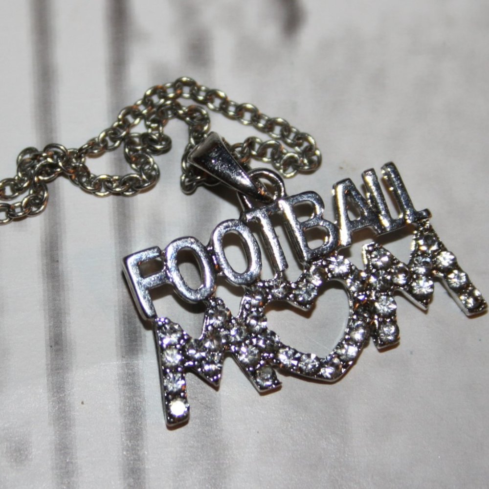 🏈 Silver & Rhinestone FOOTBALL MOM Necklace · 17–20”